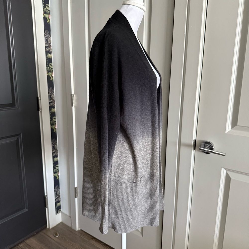 Vince Wool and Cashmere Black to Gray Ombre Gradient Open Drape Cardigan Size S - Picture 2 of 6